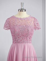 A-Line/Princess Scoop Floor-Length Chiffon Bridesmaid Dress with Appliques Lace