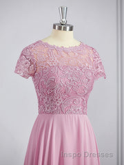 A-Line/Princess Scoop Floor-Length Chiffon Bridesmaid Dress with Appliques Lace