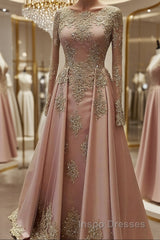 A-Line/Princess Scoop Floor-Length Tulle Evening Prom Dress With Appliques Lace