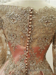A-Line/Princess Scoop Floor-Length Tulle Evening Prom Dress With Appliques Lace