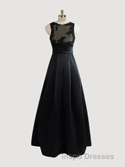A-Line/Princess Scoop Sweep Train Satin Mother of the Bride Dress