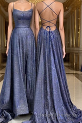 A-Line/Princess Spaghetti Straps Sweep Train Evening Prom Dress