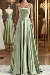 A-Line/Princess Square Sweep Train Silk like Satin Bridesmaid Dress with Leg Slit