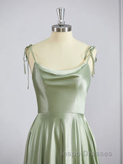 A-Line/Princess Square Sweep Train Silk like Satin Bridesmaid Dress with Leg Slit