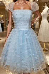 A-Line/Princess Strapless Short/Mini Tulle Homecoming Dress With Beading