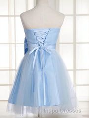 A-Line/Princess Strapless Short/Mini Tulle Homecoming Dress With Bow