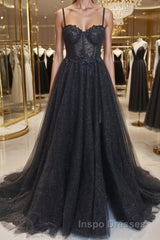 A-Line/Princess Sweetheart Sweep Train Evening Prom Dress With Leg Slit