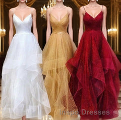 A-Line/Princess V-neck Floor-Length Evening Prom Dress