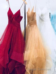 A-Line/Princess V-neck Floor-Length Evening Prom Dress