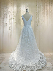 A-Line/Princess V-neck Sweep Train Stretch Crepe Wedding Dress With Leg Slit