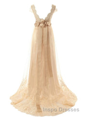 A-Line/Princess V-neck Sweep Train Tulle Wedding Dress With Beading