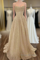 A-Line Evening Prom Dress Corsets Dress Wedding Party Sweep / Brush Train Sleeveless Spaghetti Strap Tulle With Glitter Pleats