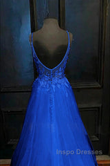 A-Line Evening Prom Dress Open Back Dress Formal Evening Prom Court Train Sleeveless V Neck Tulle Backless V Back With Beading Appliques