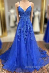A-Line Evening Prom Dress Open Back Dress Formal Evening Prom Court Train Sleeveless V Neck Tulle Backless V Back With Beading Appliques