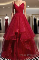 A-Line Evening Prom Dress Sexy Dress Party Wear Floor Length Sleeveless Spaghetti Strap Tulle With Ruffles