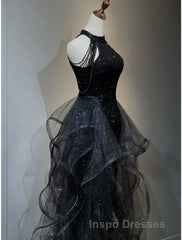 A-Line Evening Prom Dress Sparkle & Shine Dress Wedding Party Sweep / Brush Train Sleeveless Sequined with Crystals Sequin Ruffles