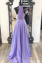 A Line Purple Lace Long Evening Prom Dress with Belt, Purple Lace Formal Dress, Purple Evening Dress, Bridesmaid Dress