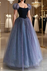 A-Line Purple Tulle Long Evening Prom Dress, Purple Sweet 16 Dress