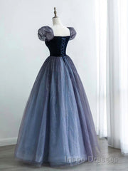 A-Line Purple Tulle Long Evening Prom Dress, Purple Sweet 16 Dress
