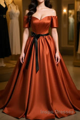 A-Line Satin Orange Long Evening Prom Dress, Orange Formal Evening Dress