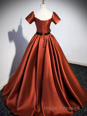 A-Line Satin Orange Long Evening Prom Dress, Orange Formal Evening Dress