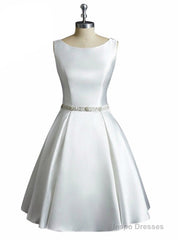 A-Line Satin Vintage White Ivory Short Wedding Dress