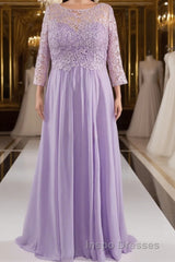 A-Line 3/4 Sleeves Scoop Lace Mother of The Bride Dress