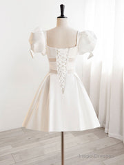A-Line Square Neckline Ivory Short Prom Dress, Cute  lvory Homecoming Dress