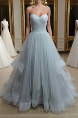 A-Line Sweetheart Neck Grey Evening Prom Dress, Formal Dress, Grey Wedding Dress