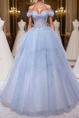 A-Line Sweetheart Neck Tulle Lace Blue Long Evening Prom Dress, Blue Formal Evening Dress