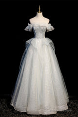 A-Line Tulle Long Prom Dress with Beading
