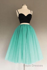 A Line Two Piece Homecoming Dress Short Tulle Evening Prom Gowns