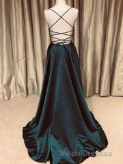 A Line V Neck Backless Long Evening Prom Dress Simple Dark Green Formal Evening Prom Gowns