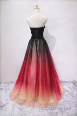 A Line V Neck Open Back Ombre Long Evening Prom Dress, Backless Ombre Formal Graduation Evening Dress
