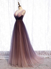 A Line V Neck Purple Ombre Evening Prom Dress, V Neck Purple Ombre Formal Evening Bridesmaid Dress