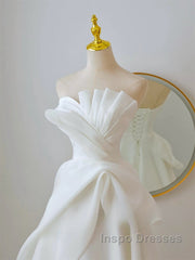 A-Line White Organza Long Evening Prom Dress, White Long Formal Dress