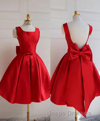 Cute A Line Satin Short Evening Prom Dress, With Bow Evenig Dress