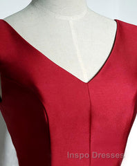 Simple Burgundy Satin V Neck Short Evening Prom Dress, Evening Prom Dress