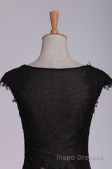 Black Off The Shoulder Sheath Evening Prom Dress Lace&Tulle Floor Length With Applique & Slit