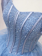 Adult Dress A-Line Blue Sheer Long Ball Dress Blue Sweet Dress Off Shoulder Evening Prom Dress