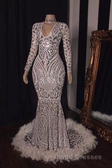 Amazing Sequins V-neck Long Sleeve Mermaid Evening Prom Dress
