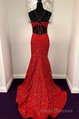 Backless Mermaid Burgundy Sequins Long Evening Prom Dress, Mermaid Burgundy Formal Dress, Burgundy Evening Dress