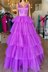 Backless Purple High Low Evening Prom Dress, Open Back Purple High Low Formal Evening Dress