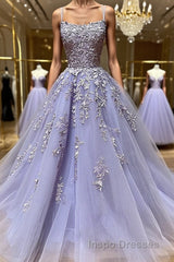 Backless Purple Lace Evening Prom Dress, Open Back Purple Lace Formal Evening Dress