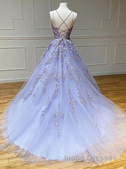 Backless Purple Lace Evening Prom Dress, Open Back Purple Lace Formal Evening Dress