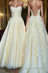 Backless Yellow Tulle Long Lace Evening Prom Dress, Open Back Yellow Lace Formal Evening Dress