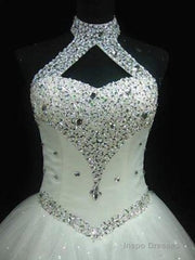 Ball-Gown Halter Beading Floor-Length Tulle Wedding Dress