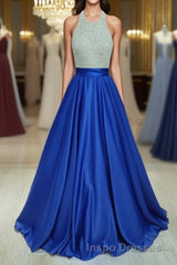 Ball Gown Jewel Floor-Length Satin Evening Prom Dress With Rhinestone