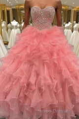 Ball Gown Sweetheart Floor-Length Organza Evening Prom Dress With Beading