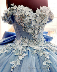 Beaded Princess Quinceanera Dress with Big Bow Sweet 15 16 Ball Gown